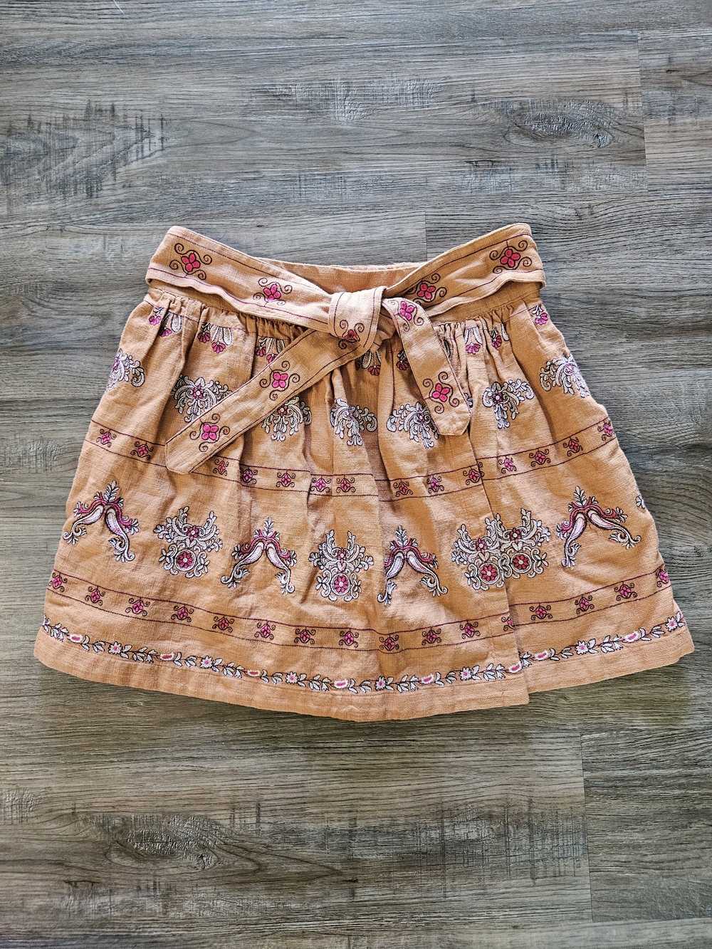 Anthropologie Meghan Burnt Orange Embroidered Mini Skirt